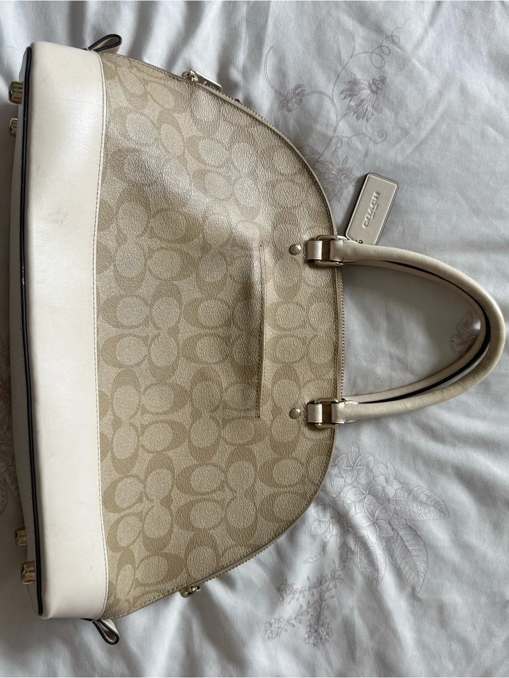Coach Beige/White Signature Coated Canvas and Leather Sierra Satchel